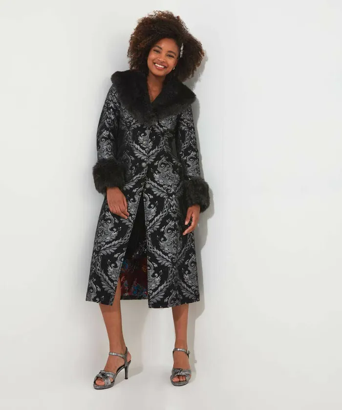 Women Joe Browns Statement Jacquard Coat Blacksilver Women Joe Browns Statement Jacquard Coat Blacksilver