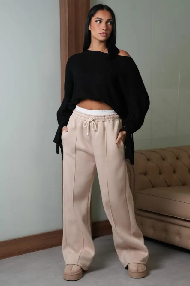 Women Jogging Large Beige Avec Empicement Blanc Beige Brentiny Paris White Tops Women Jogging Large Beige Avec Empicement Blanc Beige Brentiny Paris White Tops