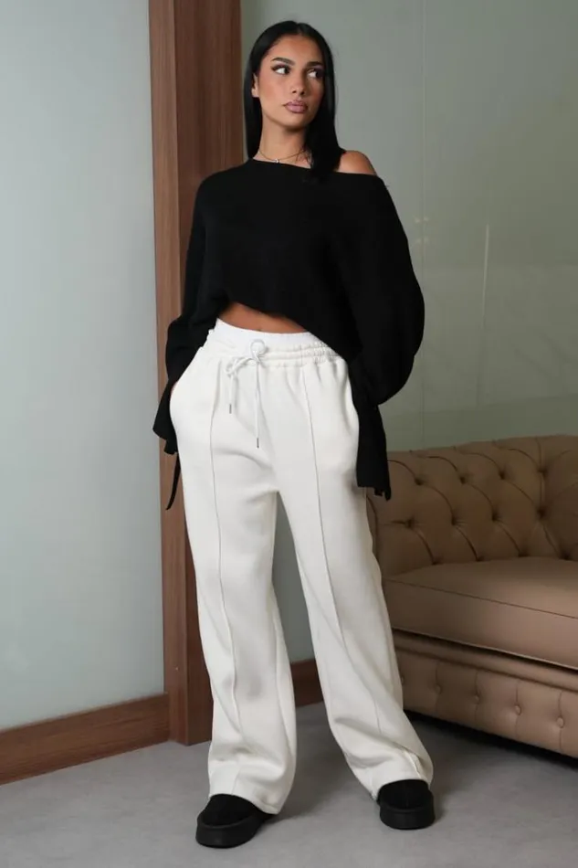 Women Jogging Large Blanc Avec Empicement Blanc White Brentiny Paris White Tops
