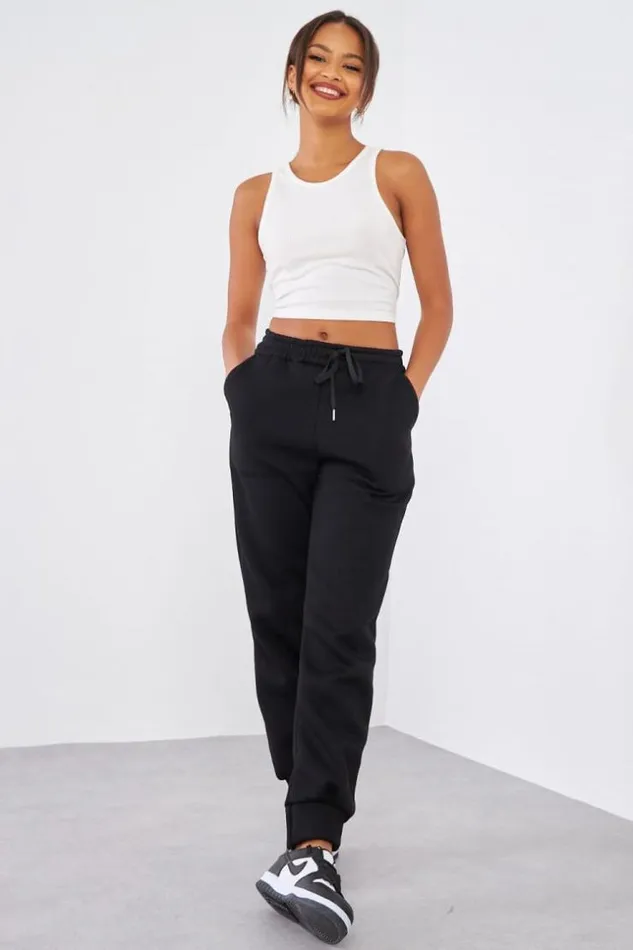 Women Jogging Noir Basic Black Brentiny Paris Jogging Bottoms