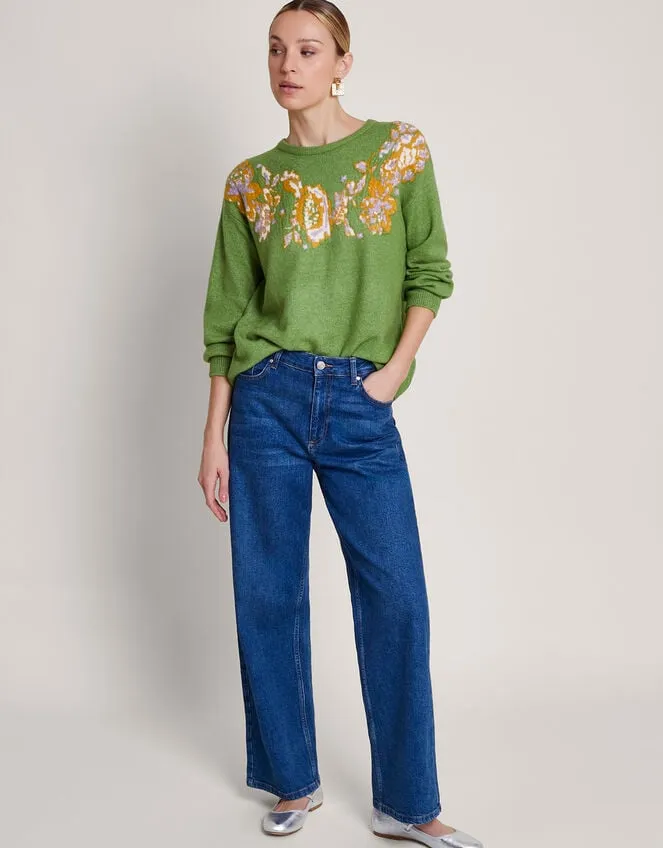 Women Josie Jacquard Jumper Green Monsoon Jumpers