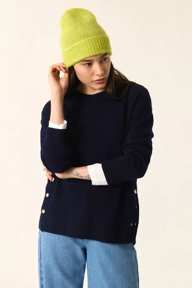 Women Jumper Arigato Marine Pull Laine Mrinos Bleu Marine Des Petits Hauts Jumpers and Cardigans