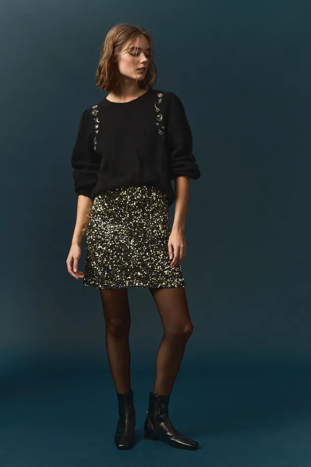 Women Jumper Bamete Noir Pull En Laine Et Mohair Broderies Dores Des Petits Hauts Jumpers and Cardigans Women Jumper Bamete Noir Pull En Laine Et Mohair Broderies Dores Des Petits Hauts Jumpers and Cardigans