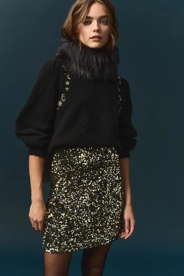 Women Jumper Bamete Noir Pull En Laine Et Mohair Broderies Dores Des Petits Hauts Jumpers and Cardigans