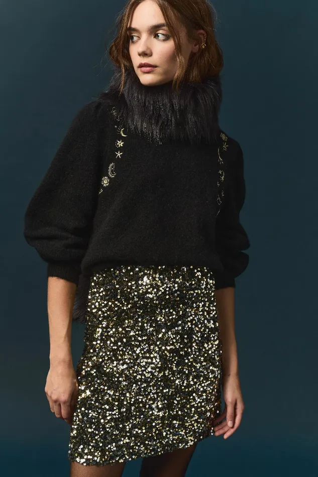 Women Jumper Bamete Noir Pull En Laine Et Mohair Broderies Dores Des Petits Hauts Jumpers and Cardigans
