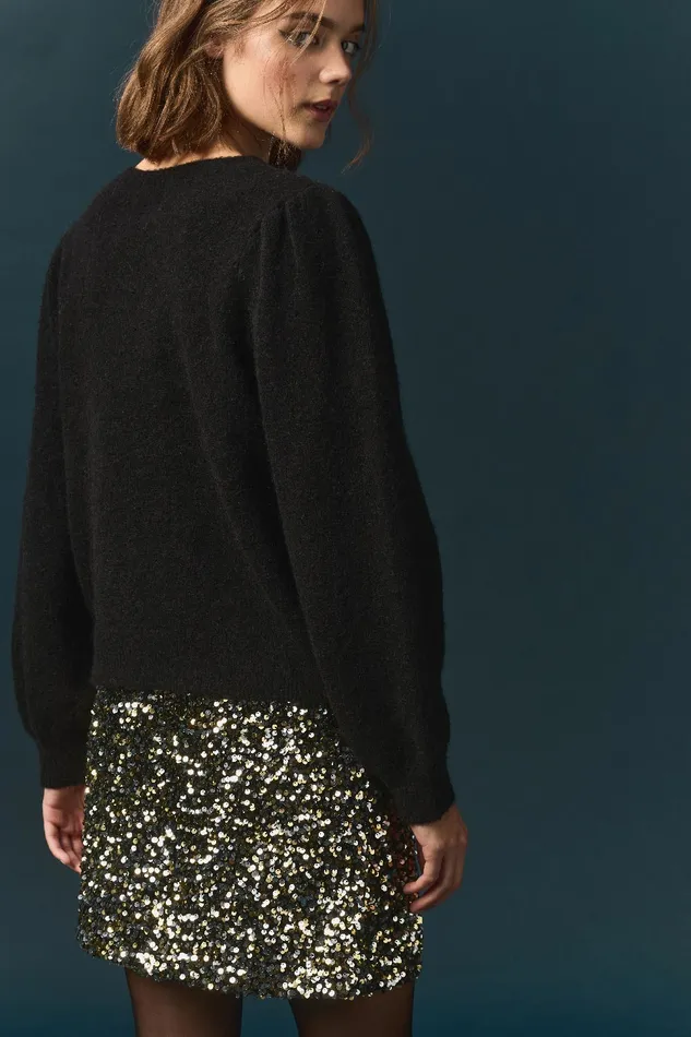 Women Jumper Bamete Noir Pull En Laine Et Mohair Broderies Dores Des Petits Hauts Jumpers and Cardigans