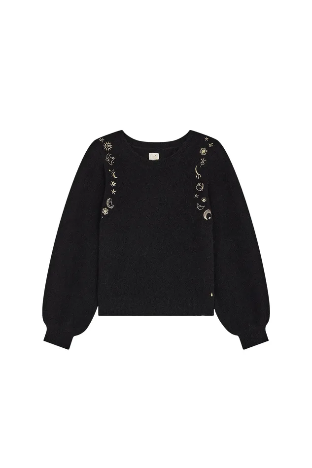 Women Jumper Bamete Noir Pull En Laine Et Mohair Broderies Dores Des Petits Hauts Jumpers and Cardigans