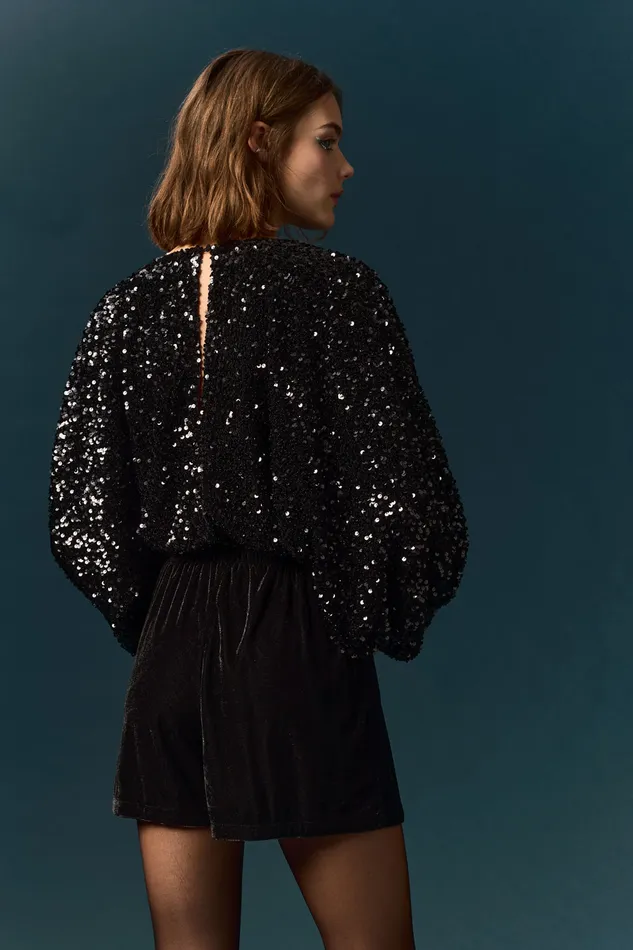 Women Jumpsuit Zazou Noir CombinaisonShort En Velours Et Sequins Noirs Des Petits Hauts Trousers and Jumpsuits