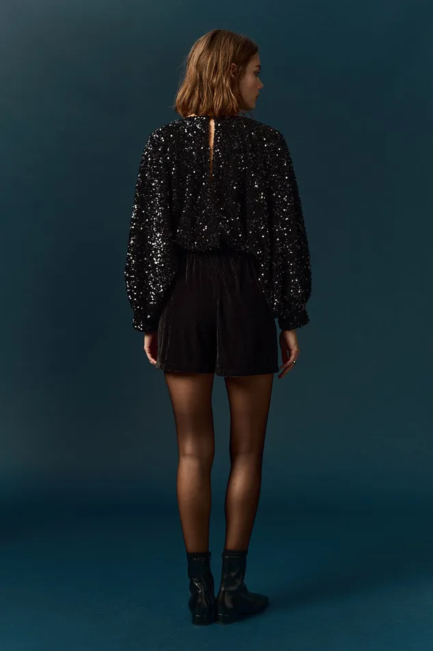 Women Jumpsuit Zazou Noir CombinaisonShort En Velours Et Sequins Noirs Des Petits Hauts Trousers and Jumpsuits