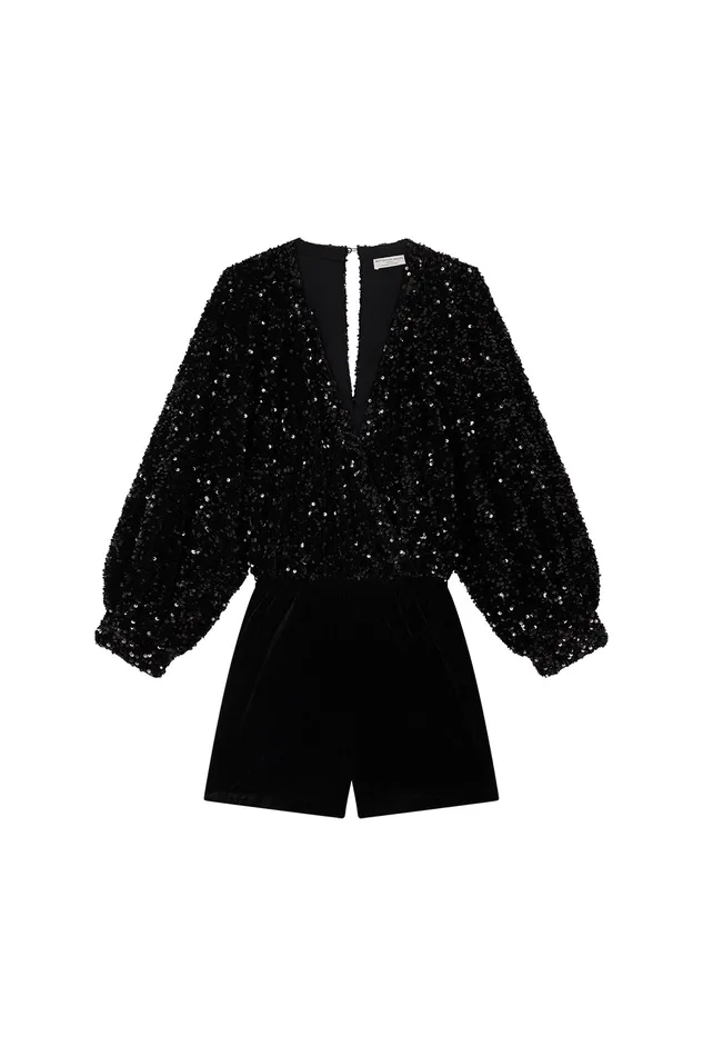 Women Jumpsuit Zazou Noir CombinaisonShort En Velours Et Sequins Noirs Des Petits Hauts Trousers and Jumpsuits