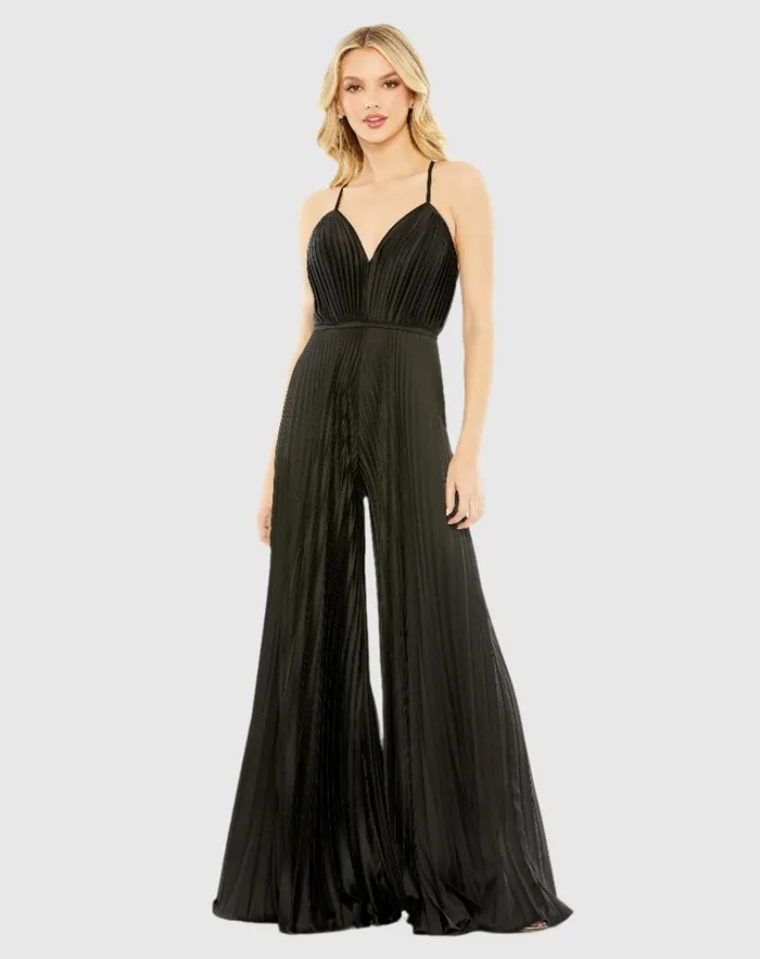 Women Jumpsuits and Rompers Mac Duggal Black Pleated Plunge Neck Wide Leg Jumpsuit Black Women Jumpsuits and Rompers Mac Duggal Black Pleated Plunge Neck Wide Leg Jumpsuit Black