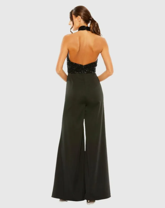 Women Jumpsuits and Rompers Mac Duggal Sequined Cross Neck Halter Jumpsuit Black Women Jumpsuits and Rompers Mac Duggal Sequined Cross Neck Halter Jumpsuit Black