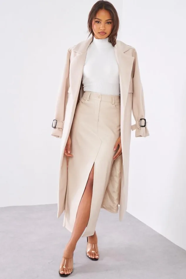 Women Jupe Beige En Simili Cuir Fendu Brentiny Paris Skirts