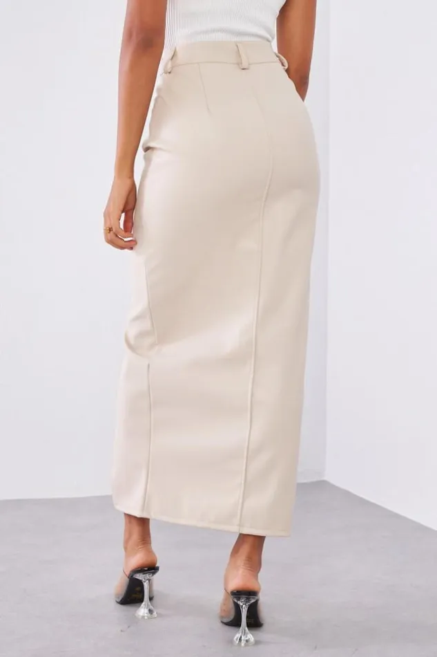 Women Jupe Beige En Simili Cuir Fendu Brentiny Paris Skirts