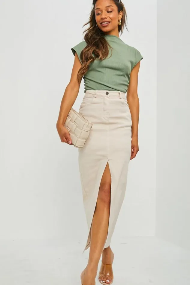 Women Jupe Droite Beige En Jean Fundu Beige Brentiny Paris Skirts