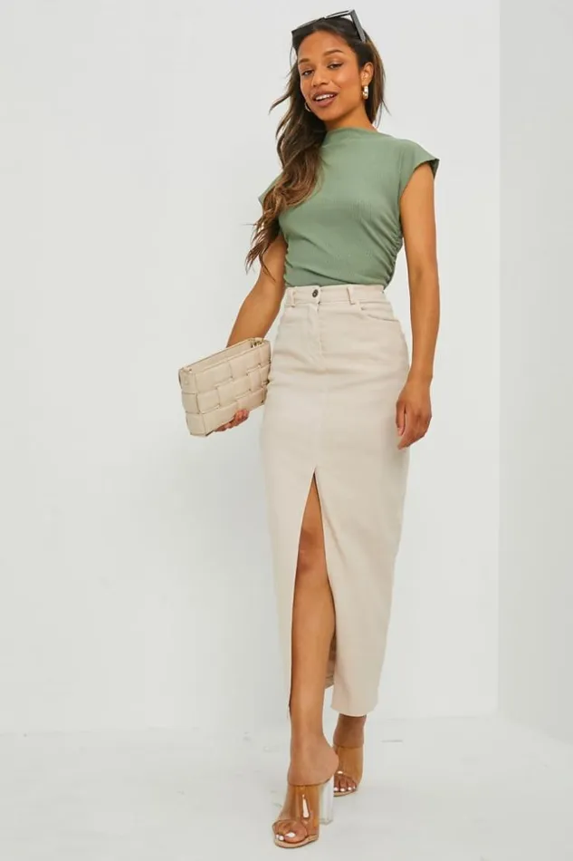 Women Jupe Droite Beige En Jean Fundu Beige Brentiny Paris Skirts