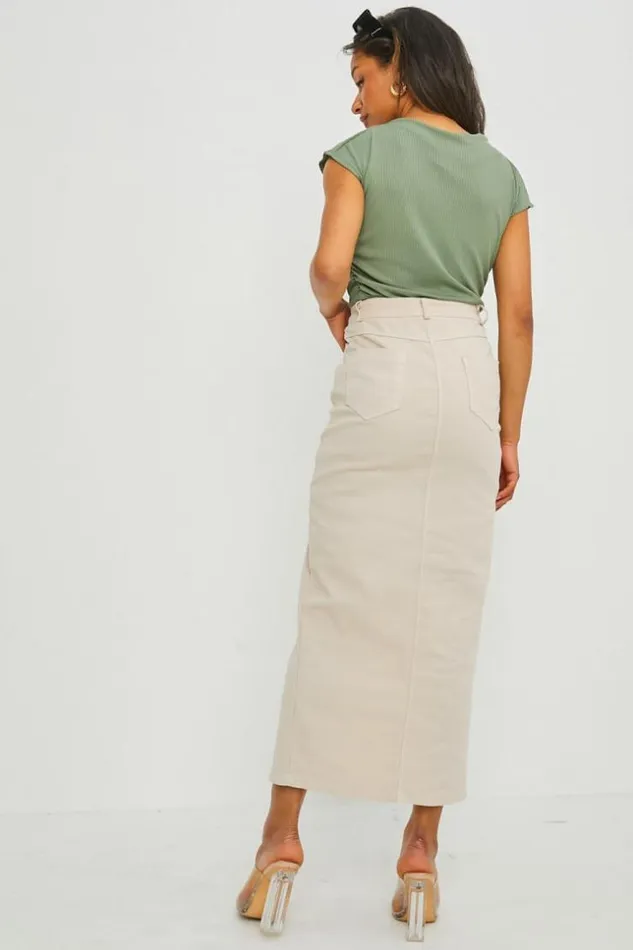 Women Jupe Droite Beige En Jean Fundu Beige Brentiny Paris Skirts
