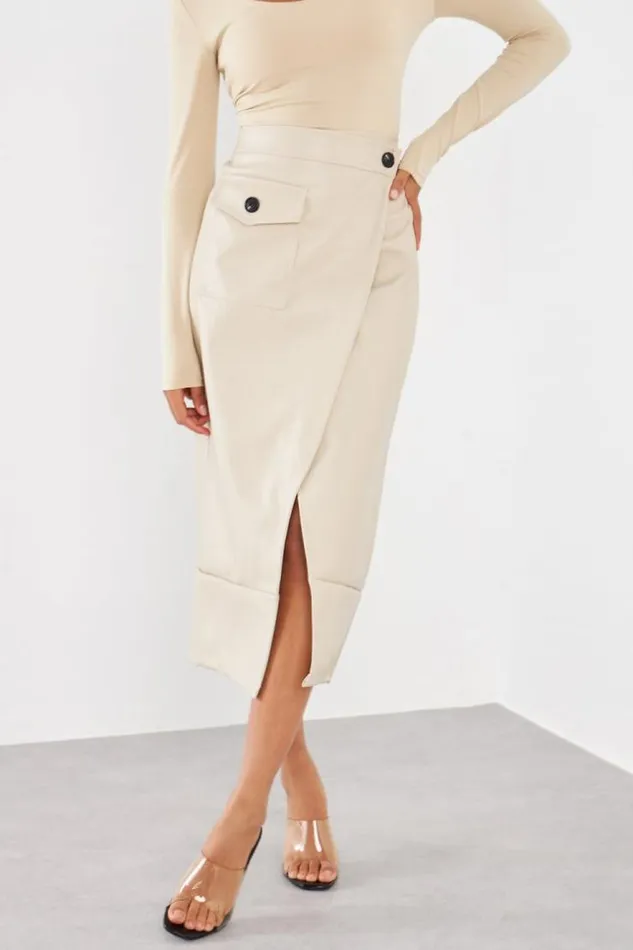 Women Jupe En Simili Cuir Beige Crois Beige Brentiny Paris Skirts