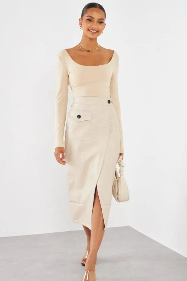 Women Jupe En Simili Cuir Beige Crois Beige Brentiny Paris Skirts