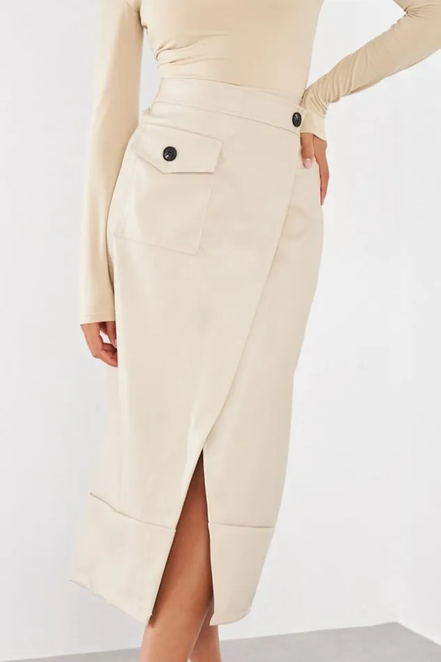 Women Jupe En Simili Cuir Beige Crois Beige Brentiny Paris Skirts