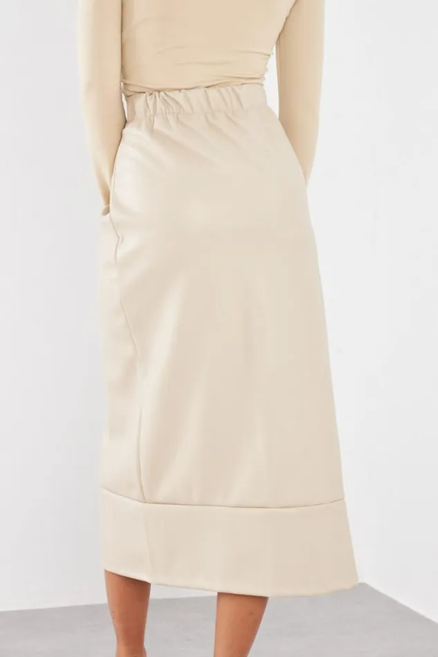 Women Jupe En Simili Cuir Beige Crois Beige Brentiny Paris Skirts