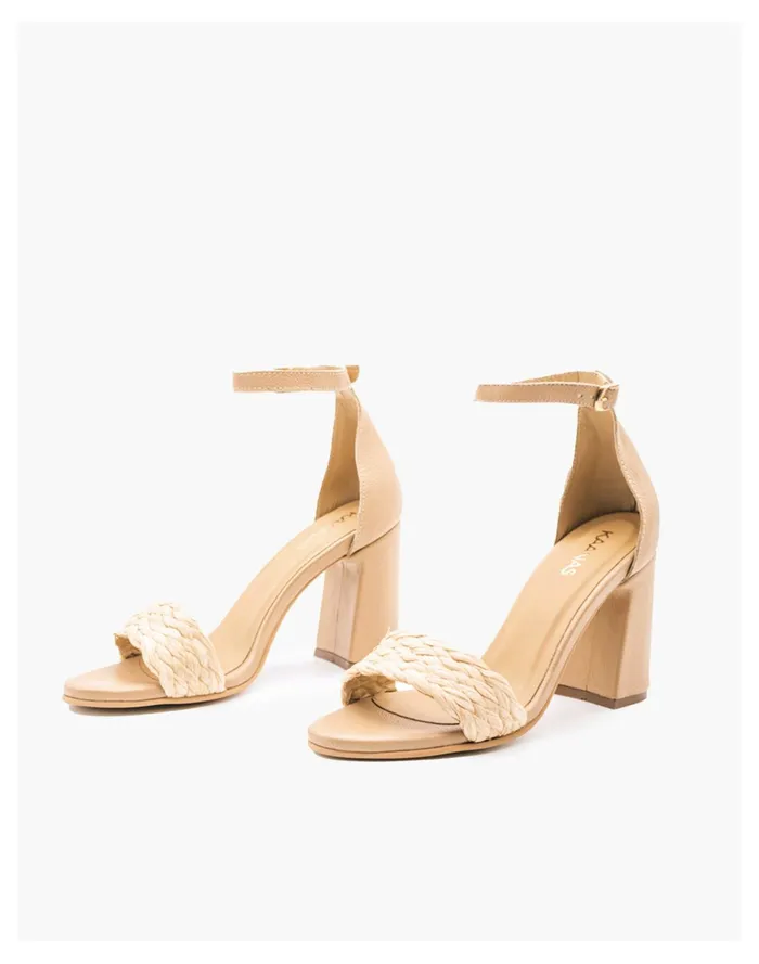 Women KAANAS Dumai Raffia Strap Heel Beige Madewell Heels