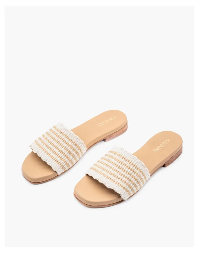 Women KAANAS Muar Handwoven Cotton Slide White Multi Madewell Sandals