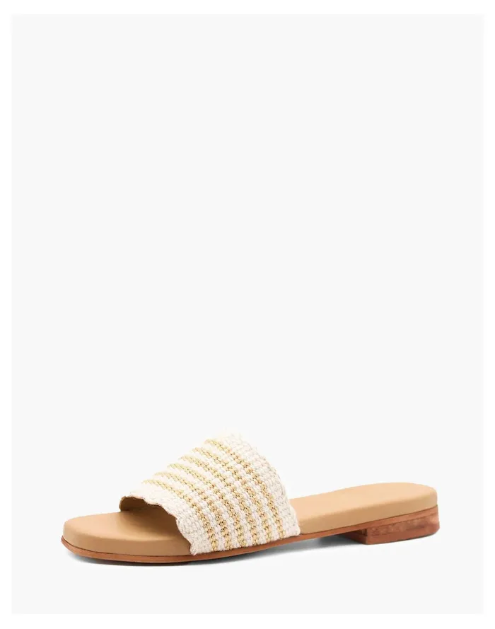 Women KAANAS Muar Handwoven Cotton Slide White Multi Madewell Sandals Women KAANAS Muar Handwoven Cotton Slide White Multi Madewell Sandals