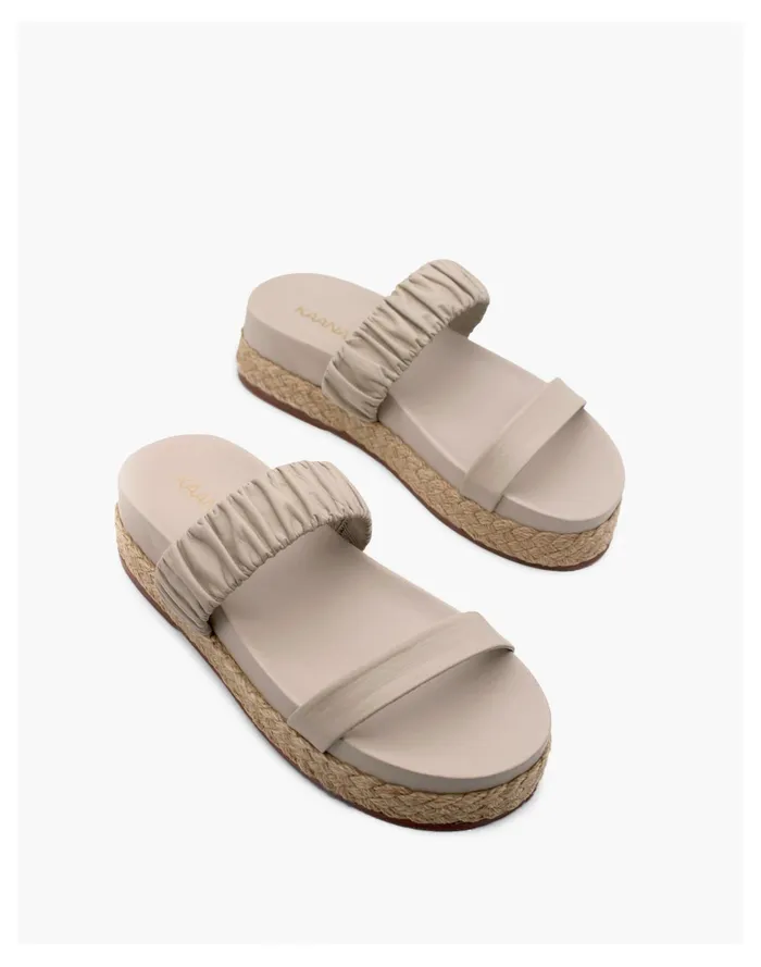 Women KAANAS Selangor Ruched Platform Pool Slide Off White Madewell Sandals