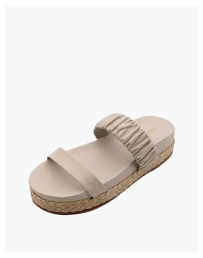 Women KAANAS Selangor Ruched Platform Pool Slide Off White Madewell Sandals Women KAANAS Selangor Ruched Platform Pool Slide Off White Madewell Sandals