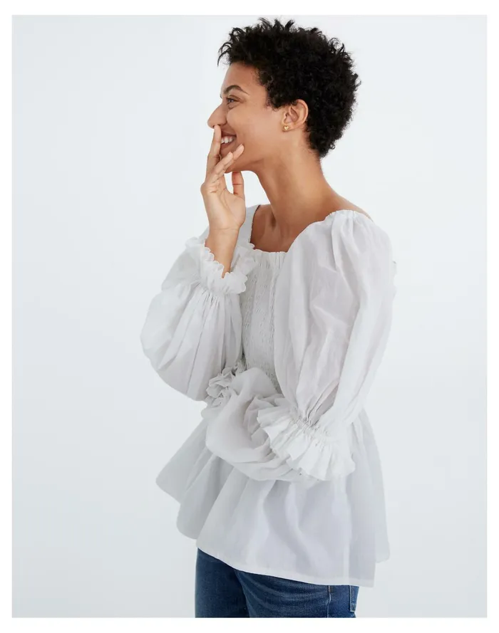 Women Karen Walker Andromeda Shirred Top White Cotton Voile Madewell Tops and Shirts Women Karen Walker Andromeda Shirred Top White Cotton Voile Madewell Tops and Shirts