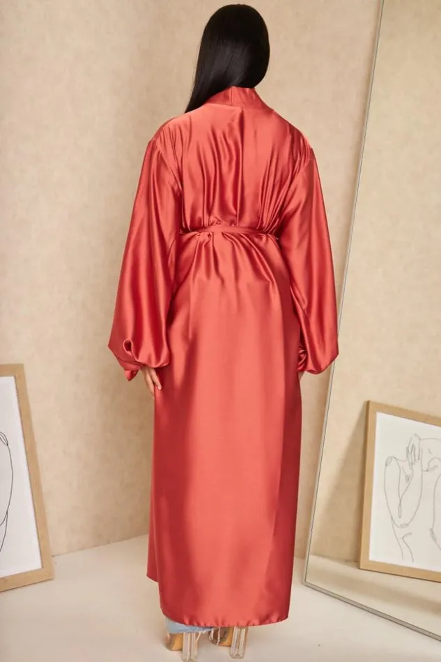 Women Kimono Long Satin Ceintur Vieux Rose Pink Brentiny Paris Jackets