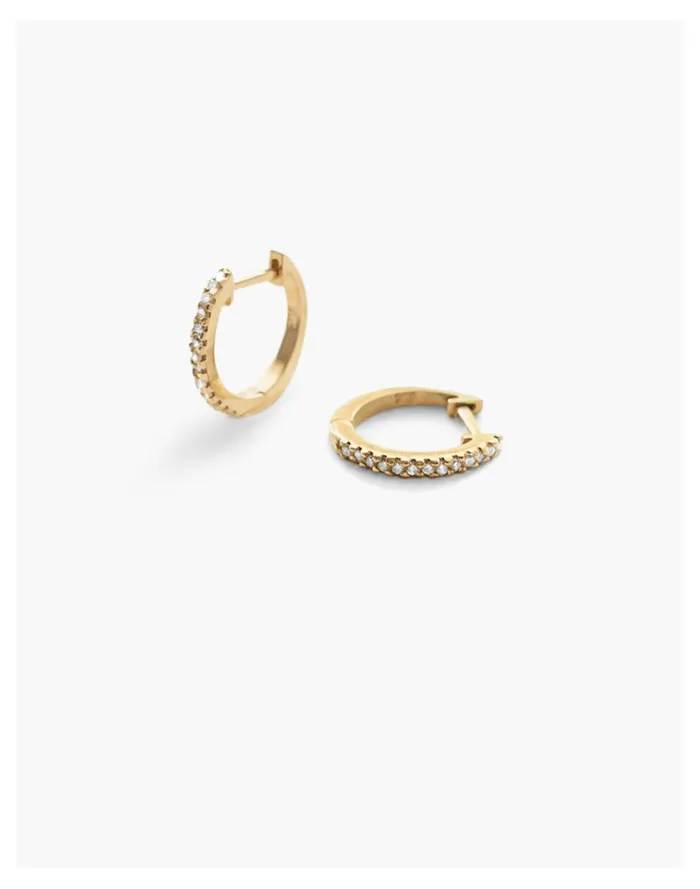 Women Kinn 14k Gold Diamond Pav Huggie Hoop Earrings Gold Madewell 14K GoldPlated