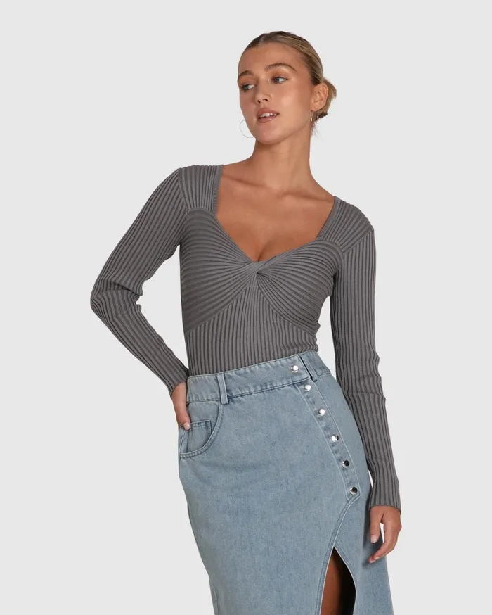 Women Knitwear Belle and Bloom Think Twice Long Sleeve Bodysuit 8211 Grey Marle