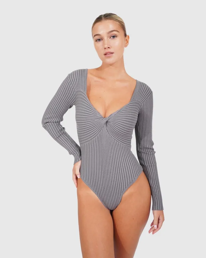 Women Knitwear Belle and Bloom Think Twice Long Sleeve Bodysuit 8211 Grey Marle