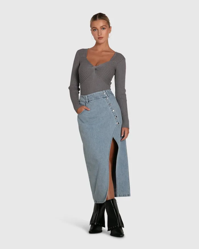 Women Knitwear Belle and Bloom Think Twice Long Sleeve Bodysuit 8211 Grey Marle