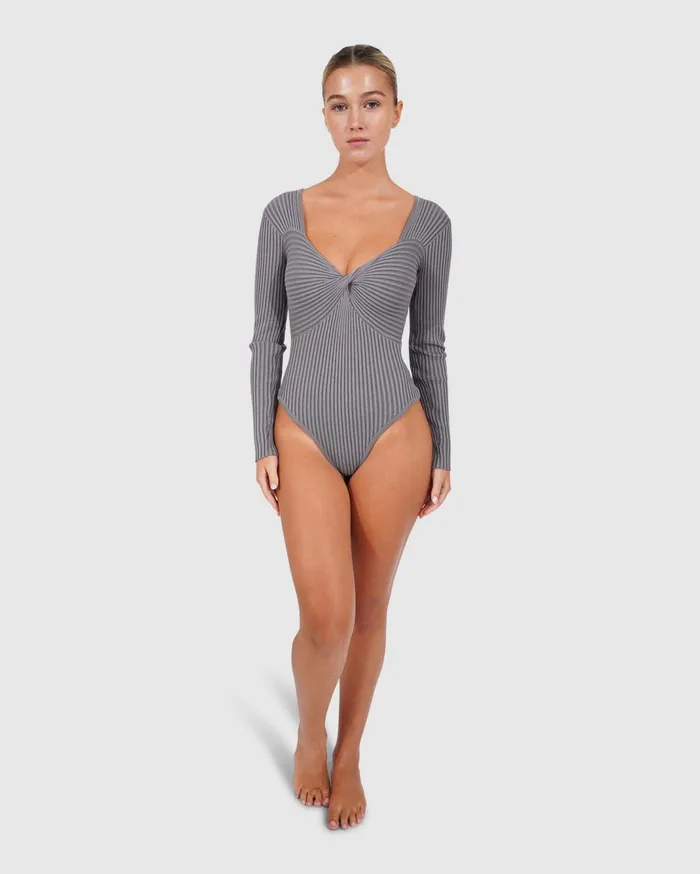 Women Knitwear Belle and Bloom Think Twice Long Sleeve Bodysuit 8211 Grey Marle