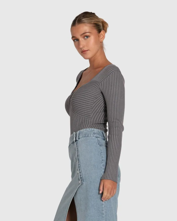 Women Knitwear Belle and Bloom Think Twice Long Sleeve Bodysuit 8211 Grey Marle