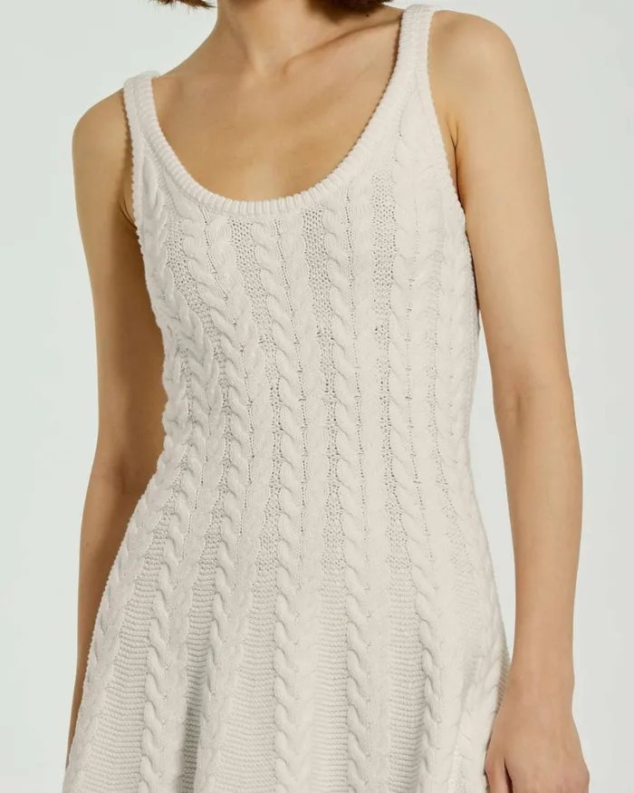 Women Knitwear Mac Duggal Cream Sleeveless Cable Knit Fit And Flare Mini Tank Dress Cream