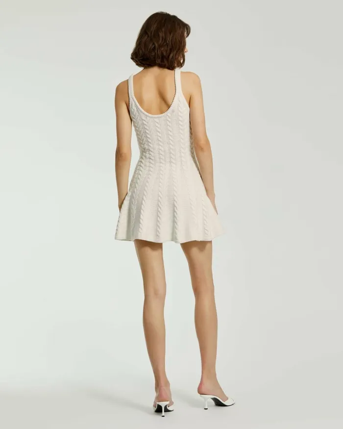 Women Knitwear Mac Duggal Cream Sleeveless Cable Knit Fit And Flare Mini Tank Dress Cream