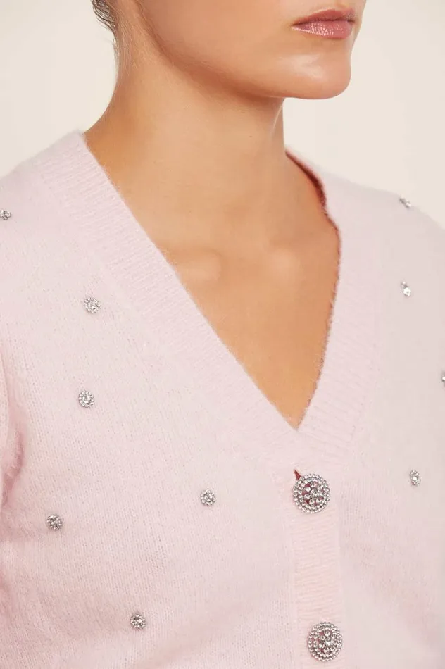 Women Knitwear Needle and Thread Embellished Crop Cardigan Pink