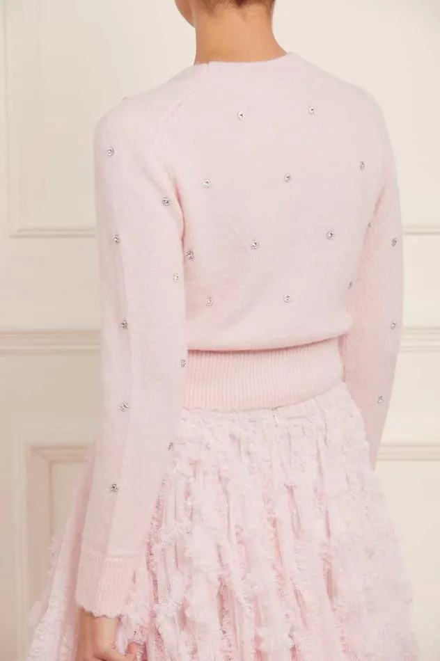 Women Knitwear Needle and Thread Embellished Crop Cardigan Pink