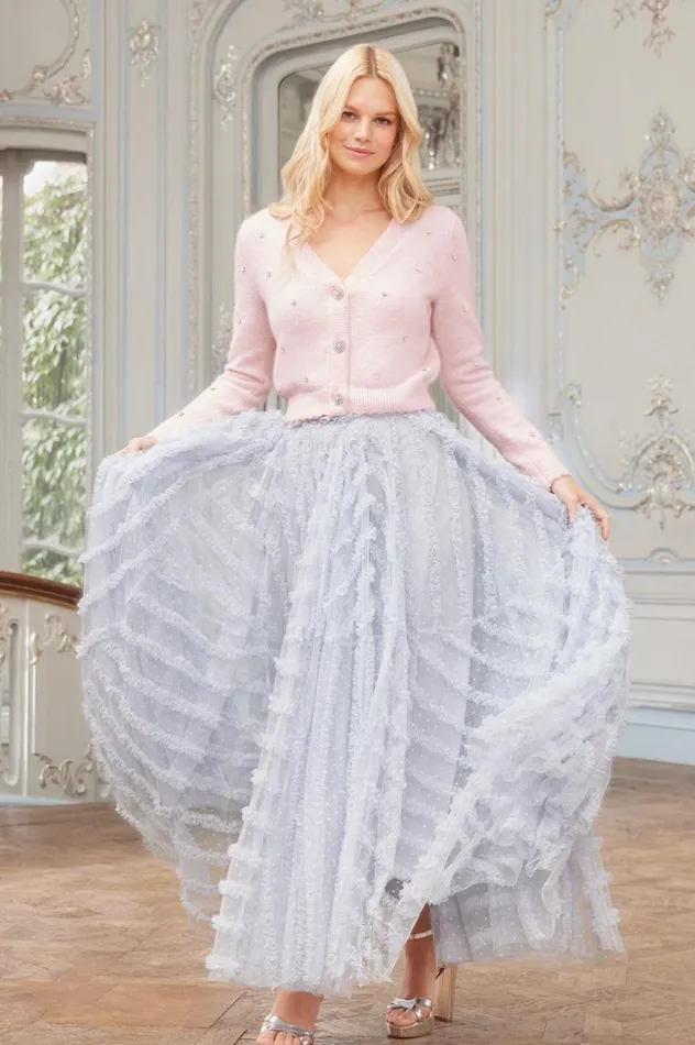 Women Knitwear Needle and Thread Embellished Crop Cardigan Pink