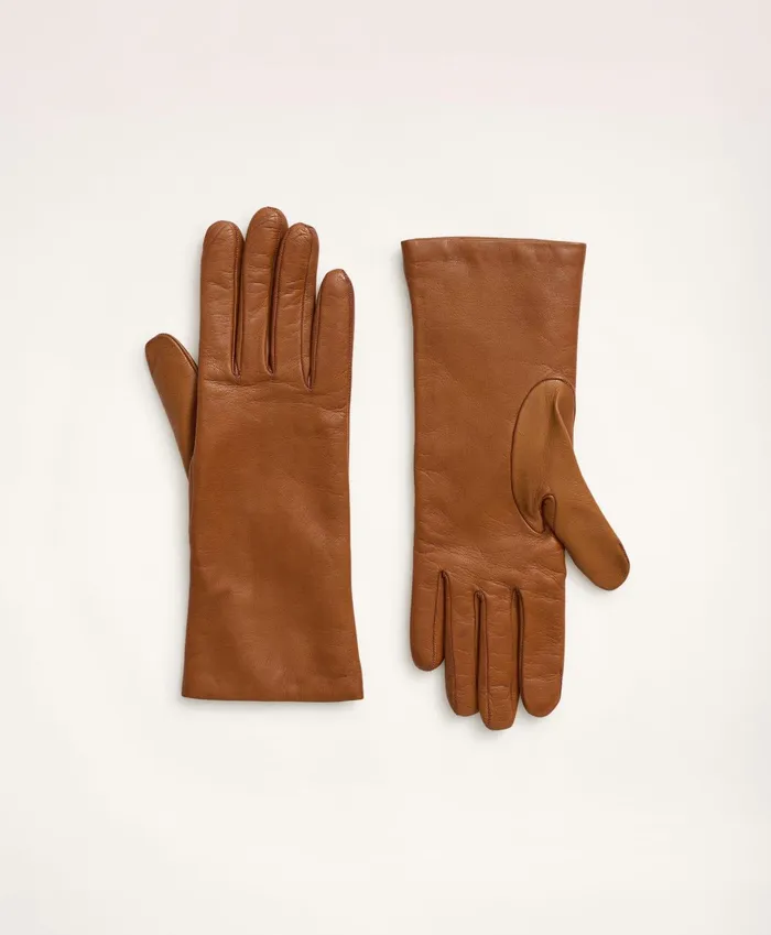 Women Lambskin Gloves With Cashmere Lining Medium Brown Brooks Brothers Scarves and Gloves