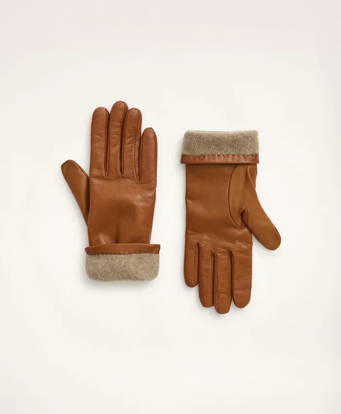 Women Lambskin Gloves With Cashmere Lining Medium Brown Brooks Brothers Scarves and Gloves