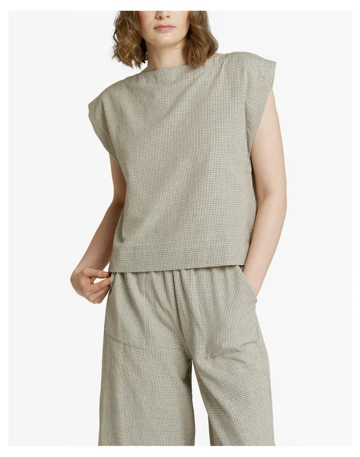 Women LAUDE The Label Everyday Top Sand Grid Multi Madewell Tops and Shirts