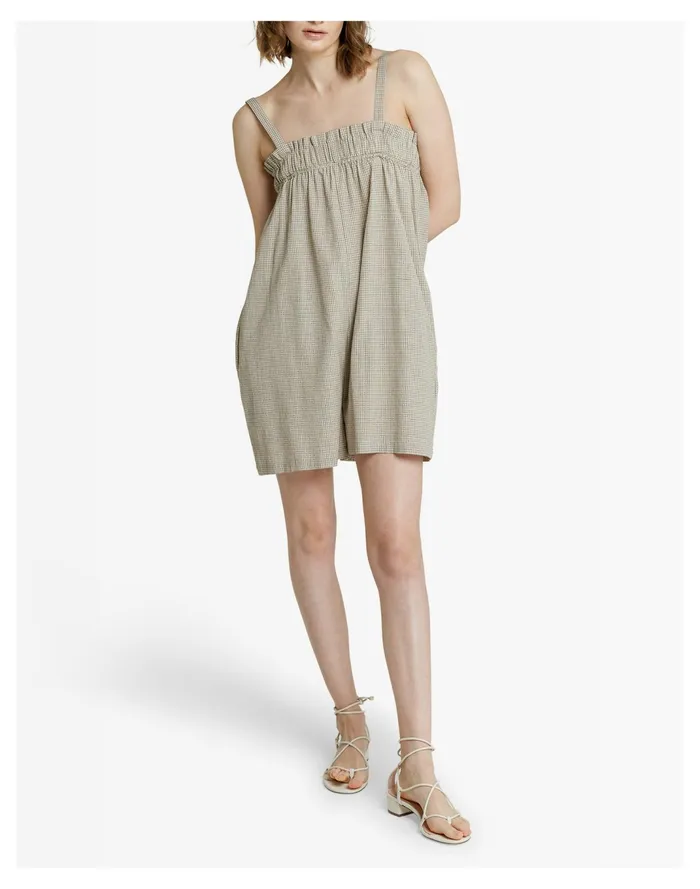 Women LAUDE The Label Thea Romper Sand Grid Multi Madewell Jumpsuits and Overalls