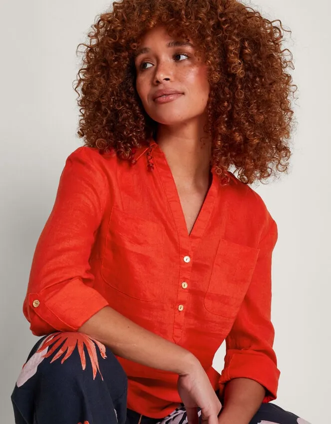 Women Layla Pocket Linen Top Orange Monsoon Tops and Blouses