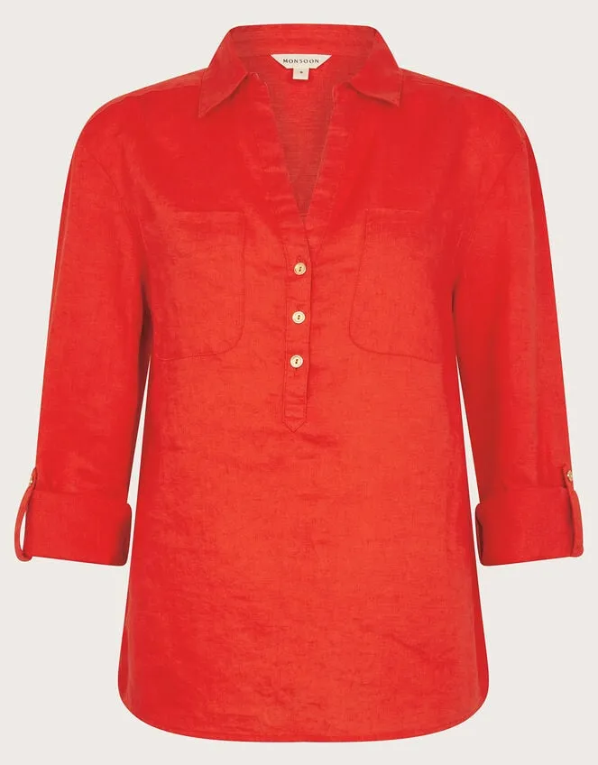 Women Layla Pocket Linen Top Orange Monsoon Tops and Blouses