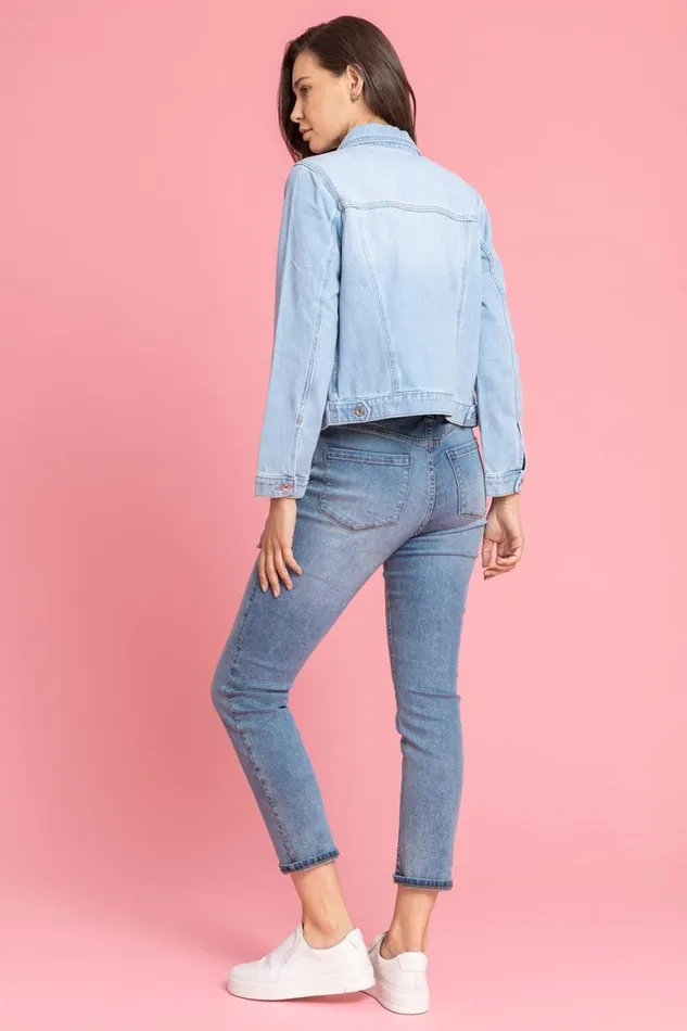 Women Light Blue Classic Cotton Denim Jacket Roman Coords